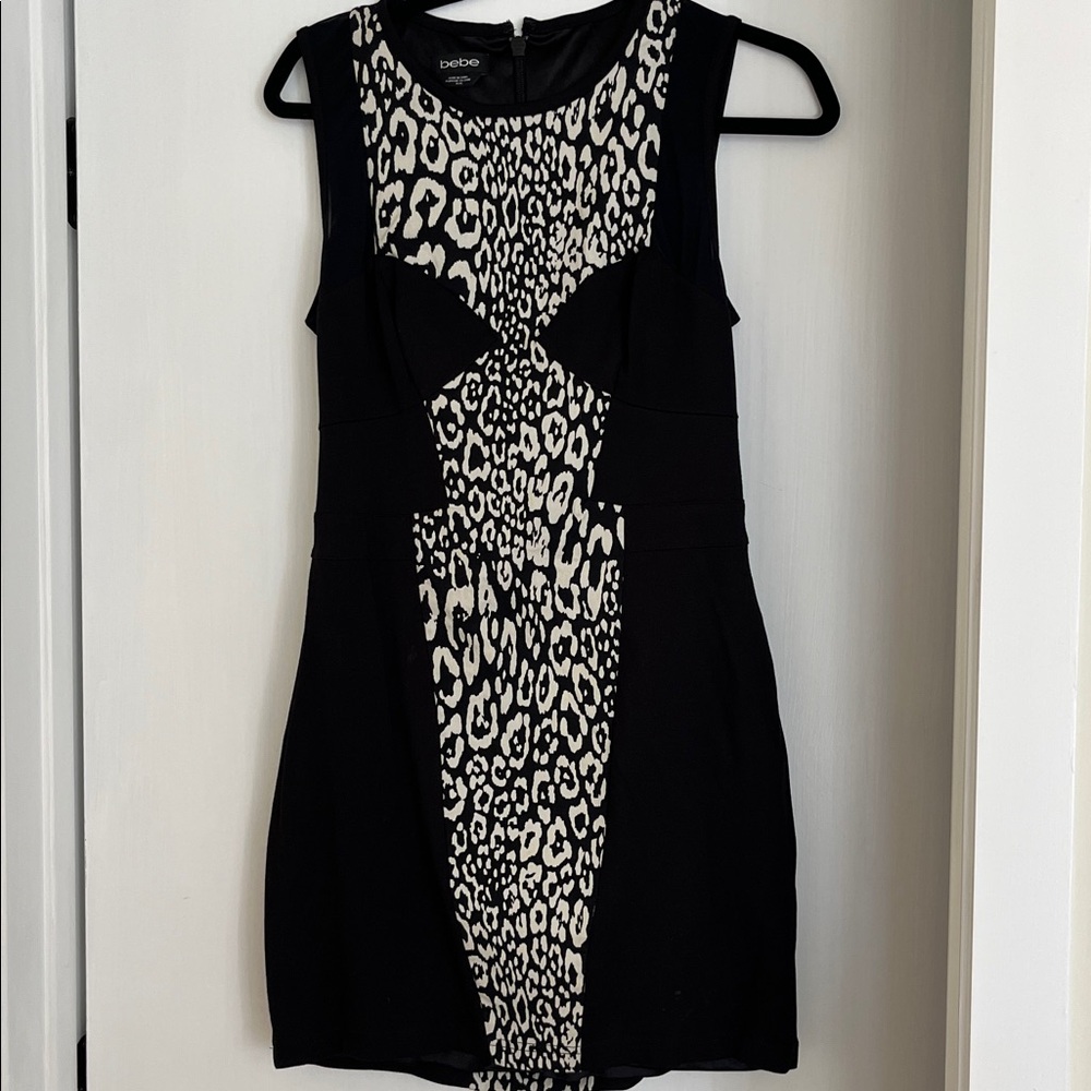 Bebe Black and White Leopard Print Dress